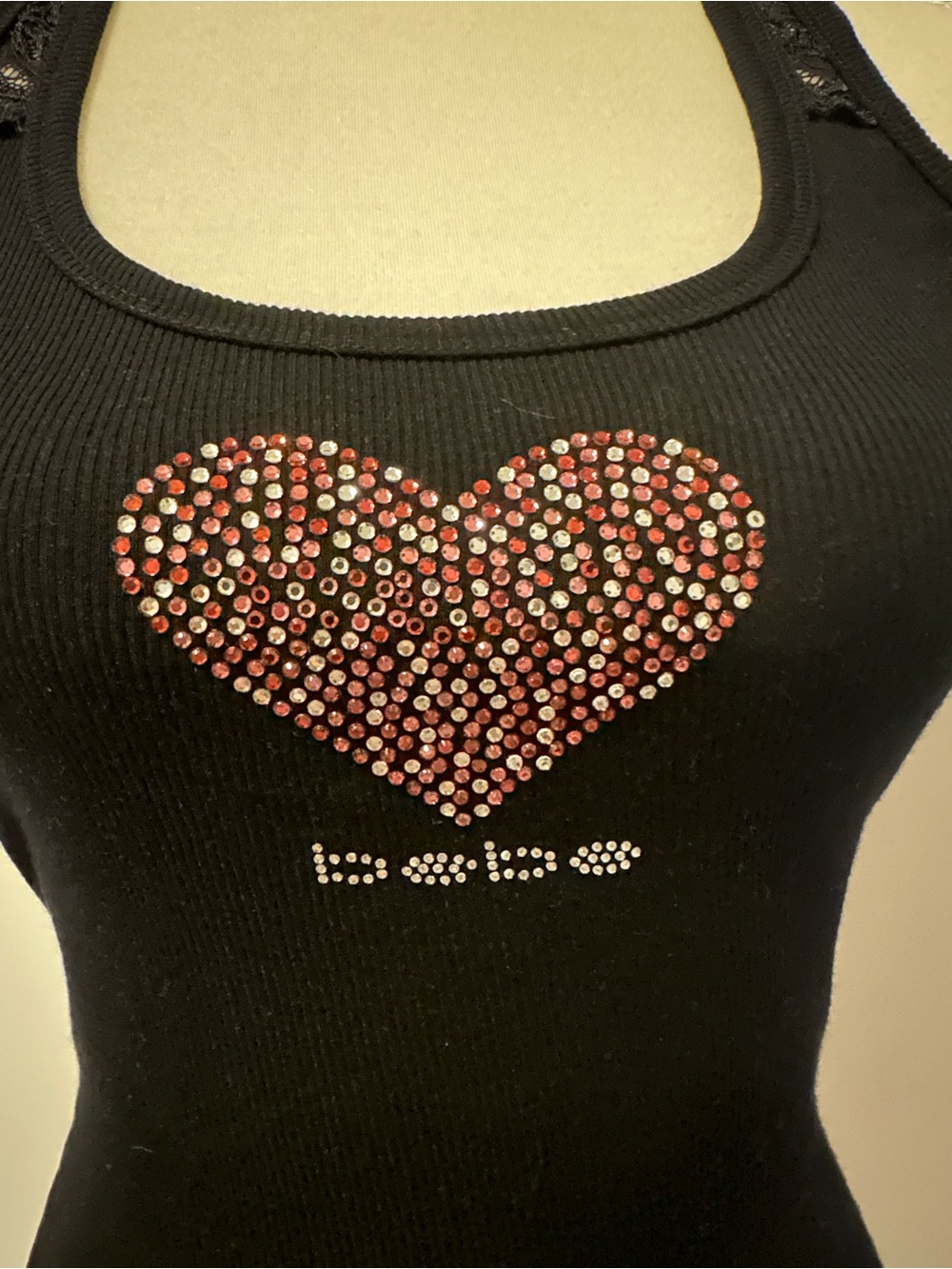 Y2K bebe Black Rhinestone Heart Tank - Picture 2 of 3